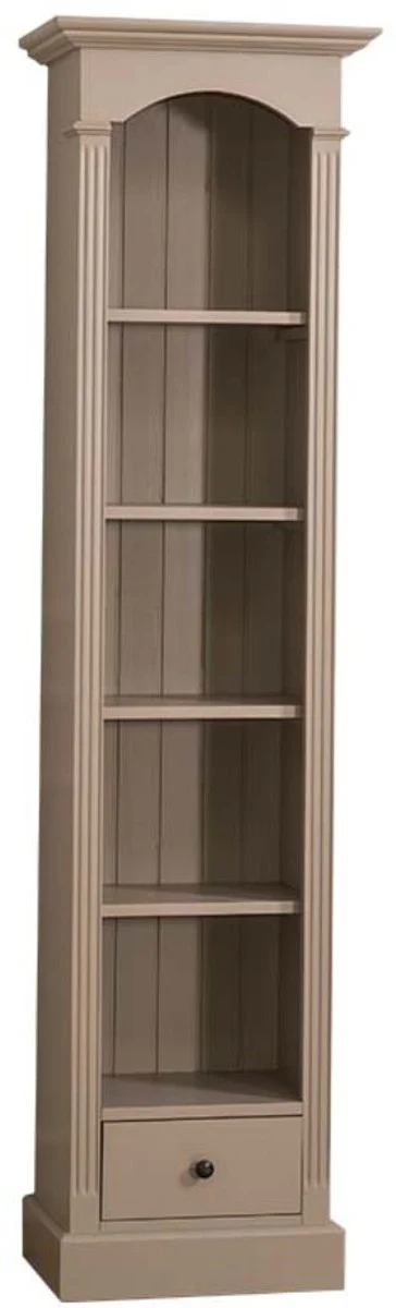 Landhausstil Regalschrank Beige 50 x 33 x H. 190 cm - Massivholz Schrank mit 4 Regalen und Schublade - Landhausstil Möbel