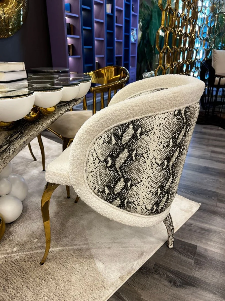 Luxus Designer Esszimmer Stuhl mit Armlehnen Weiß / Schwarz / Gold 57 x 57 x H. 82 cm - Esszimmer Möbel - Luxus Möbel - Hotel & Restaurant Möbel - Designer Möbel