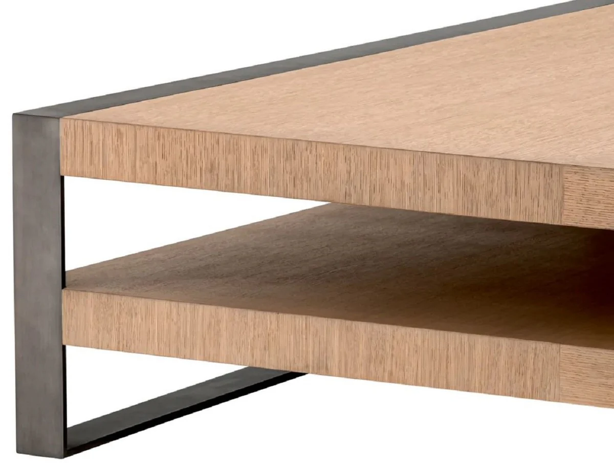 Luxus Couchtisch Naturfarben / Bronze 150 x 150 x H. 42,5 cm - Quadratischer Wohnzimmertisch - Wohnzimmer Möbel - Massivholz Möbel - Luxus Möbel - Luxus Einrichtung