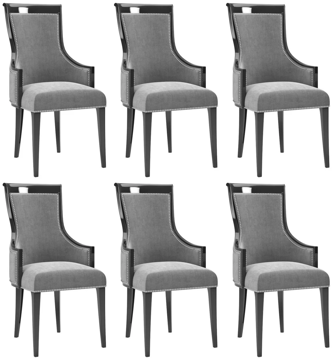 Luxus Art Deco Esszimmer Stuhl Set Grau / Schwarz / Silber 50 x 50 x H. 110 cm - Edles Küchen Stühle 6er Set - Art Deco Esszimmer Möbel