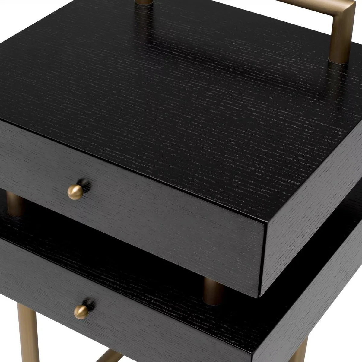 Luxus Beistelltisch mit 2 Schubladen Messing / Dunkelbraun 50 x 44 x H. 79 cm - Wohnzimmer Möbel - Wohnzimmer Einrichtung - Luxus Möbel - Luxus Einrichtung - Luxus Qualität