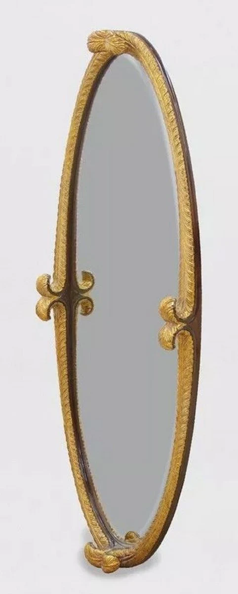 Luxus Barock Standspiegel Antik Gold / Dunkelbraun - Ovaler Barockstil Schlafzimmer Spiegel - Luxus Schlafzimmer Möbel im Barockstil - Barock Möbel - Edel & Prunkvoll