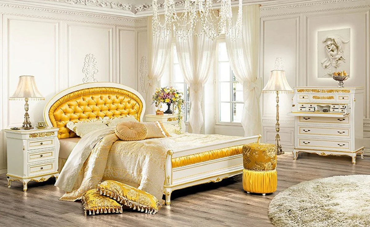 Luxus Barock Kommode Weiß / Gold - Prunkvolle Barockstil Schlafzimmer Kommode - Luxus Schlafzimmer Möbel im Barockstil - Barock Schlafzimmer Möbel