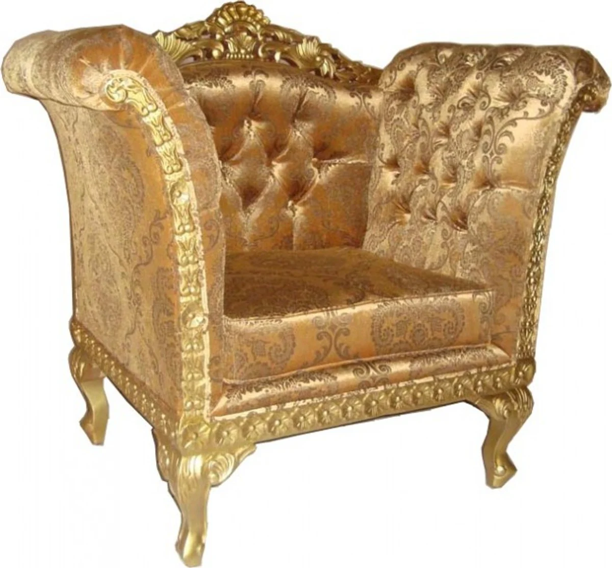 Barock Lounge Sessel Gold Muster / Gold Möbel Antik Stil - Wohnzimmer Club Möbel Sessel