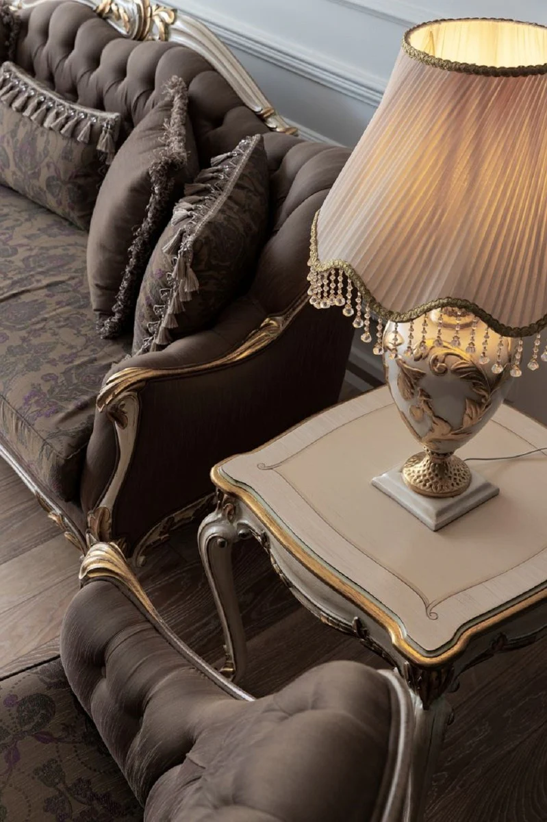 Luxus Barock Sofa Braun / Cremefarben / Weiß / Gold - Handgefertigtes Wohnzimmer Sofa - Barock Wohnzimmer Möbel