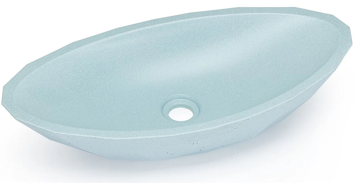 Luxus Waschbecken Schale Hellblau 60,9 x 29,7 x H. 11,9 cm - Handgefertigtes Beton Waschbecken - Badezimmer Accessoires - Luxus Badezimmer Zubehör