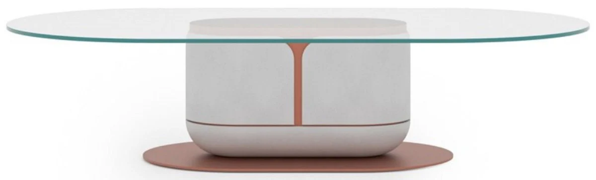 Luxus Couchtisch Weiß / Kupfer 150 x 80 x H. 40 cm - Wohnzimmertisch mit Glasplatte - Wohnzimmer Möbel - Hotel Möbel - Luxus Möbel - Luxus Einrichtung