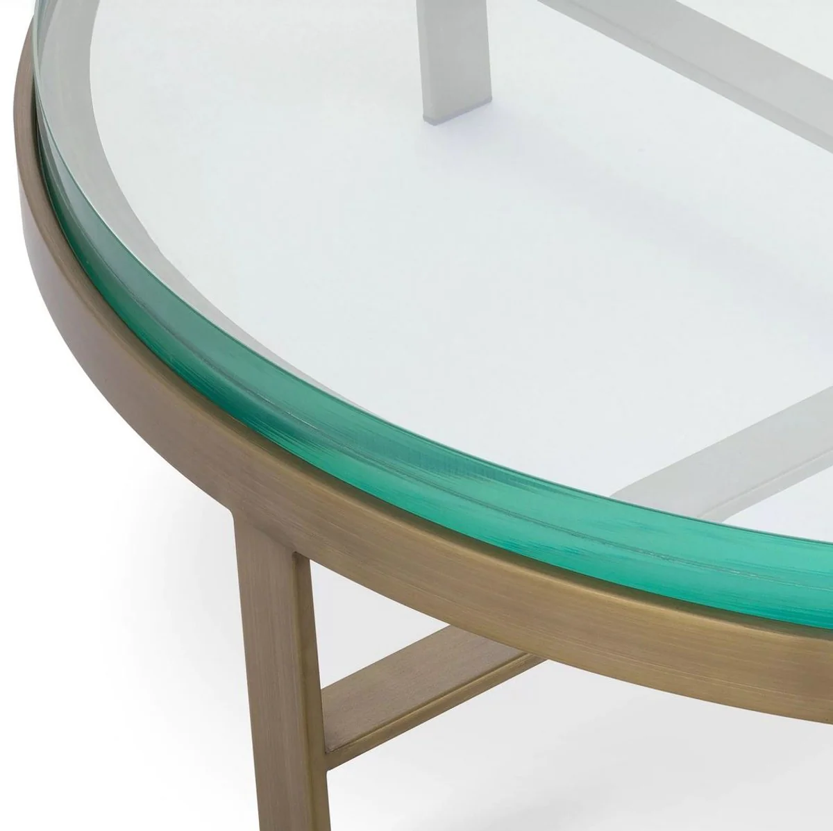 Luxus Couchtisch Messing Ø 97,5 x H. 30 cm - Runder Wohnzimmertisch mit Glasplatte - Wohnzimmer Möbel - Luxus Möbel - Wohnzimmer Einrichtung - Luxus Einrichtung