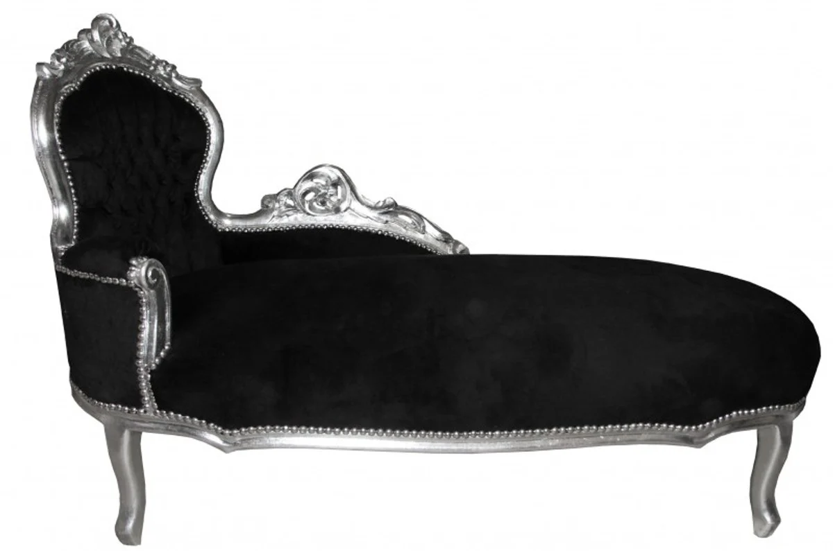Barock Chaiselongue King Schwarz / Silber- Antik Möbel Liege Recamiere