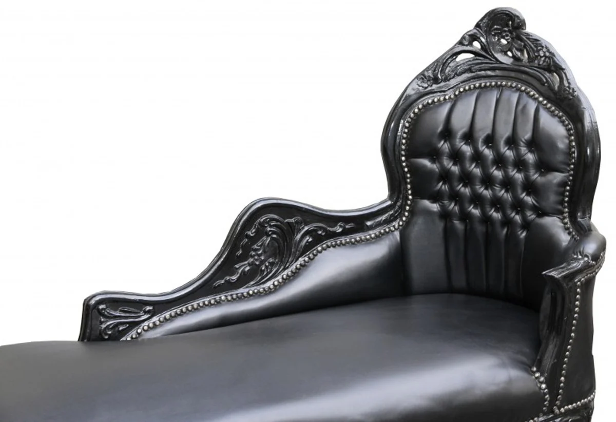 Barock Chaiselongue Schwarz / Schwarz Lederoptik - Barock Möbel Liege Recamiere