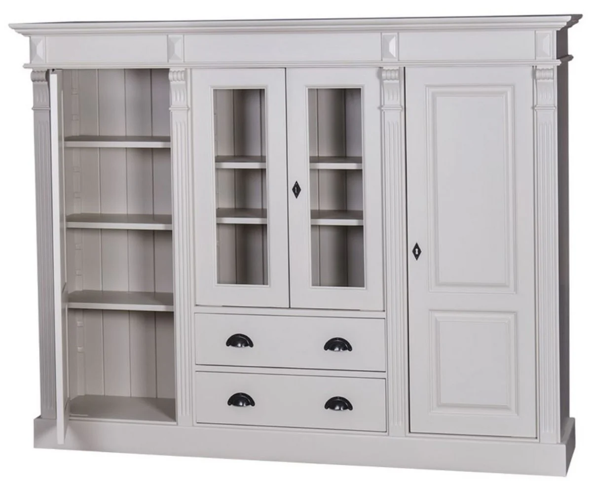 Landhausstil Wohnzimmerschrank mit 4 Türen und 2 Schubladen Hellgrau 180 x 39 x H. 140 cm - Wohnzimmermöbel im Landhausstil