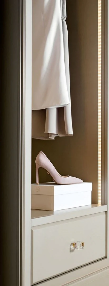 Luxus Kleiderschrank Beige 200 x 60 x H. 200 cm - Offener Schlafzimmer Schrank - Schlafzimmer Möbel - Hotel Möbel - Schlafzimmer Einrichtung - Luxus Möbel - Luxus Einrichtung