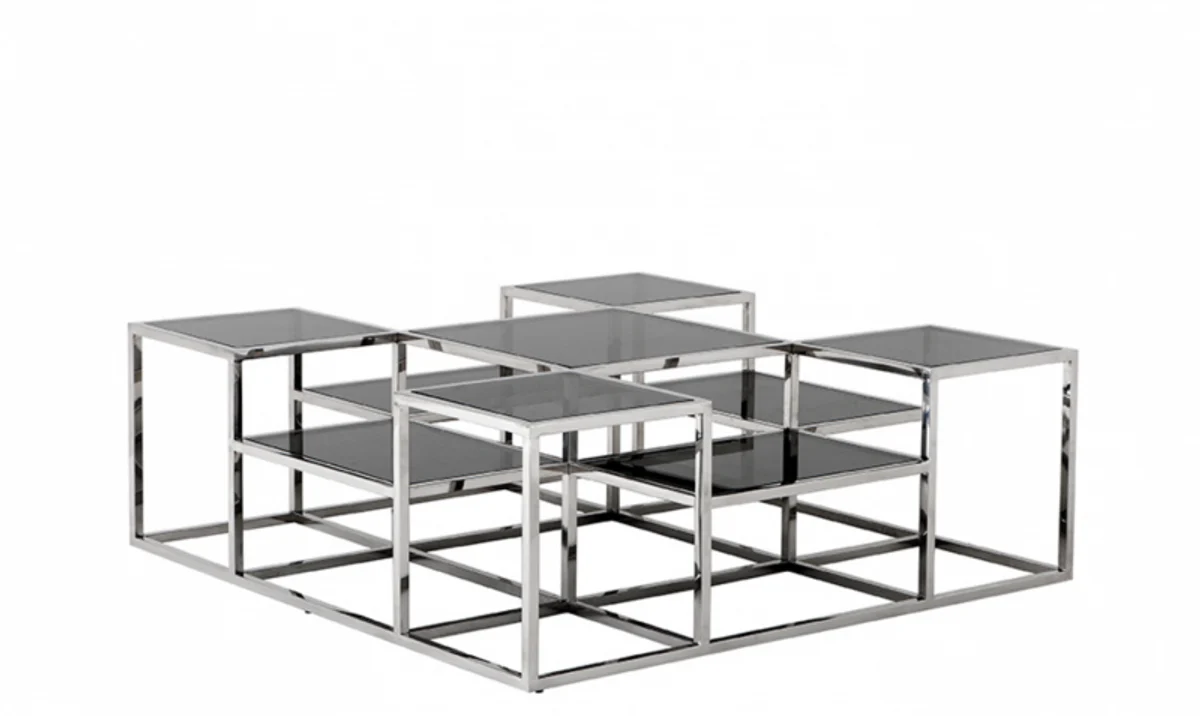 Luxus Art Deco Designer Couchtisch mit Rauchglas - Wohnzimmer Salon Tisch - Luxus Kollektion