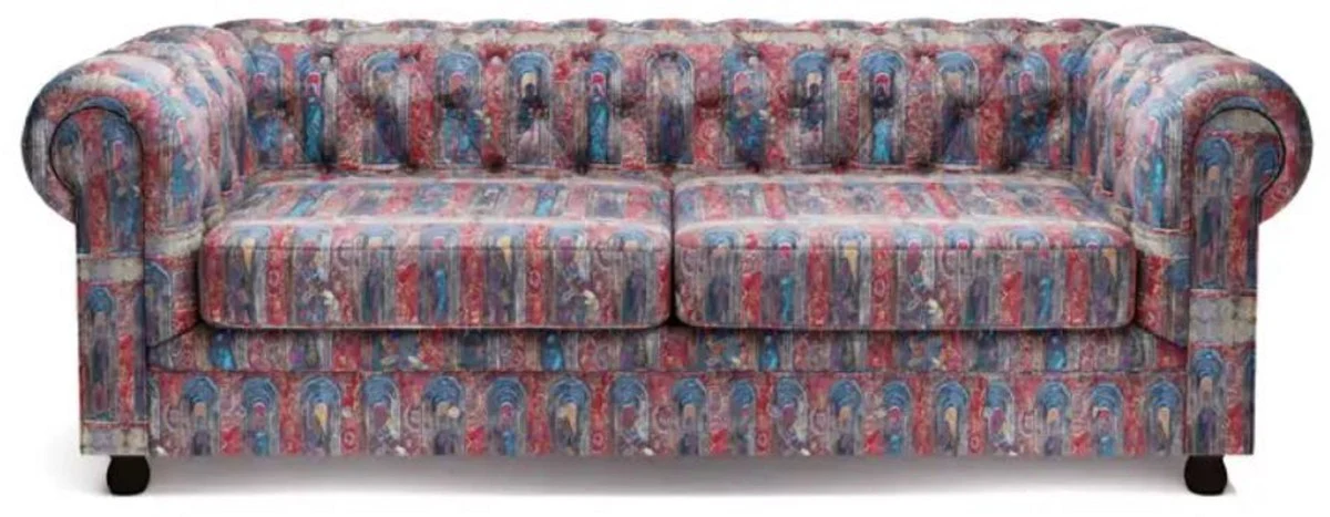 Luxus Chesterfield Samt Sofa Mehrfarbig / Schwarz 220 x 96 x H. 78 cm - Wohnzimmer Sofa - Hotel Sofa - Wohnzimmer Möbel - Chesterfield Möbel - Luxus Möbel - Luxus Einrichtung