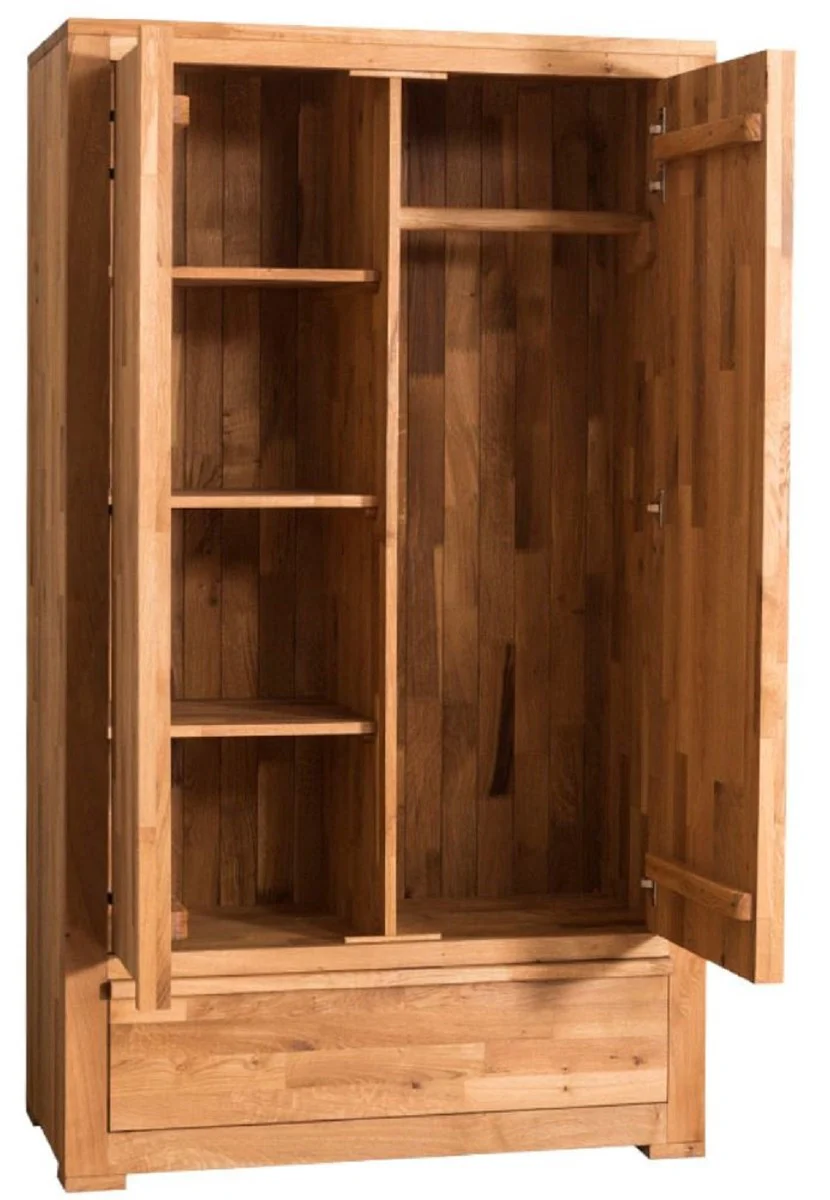 Landhausstil Kleiderschrank Naturfarben 110 x 55 x H. 190 cm - Eichenholz Schlafzimmerschrank mit 2 Türen und Schublade