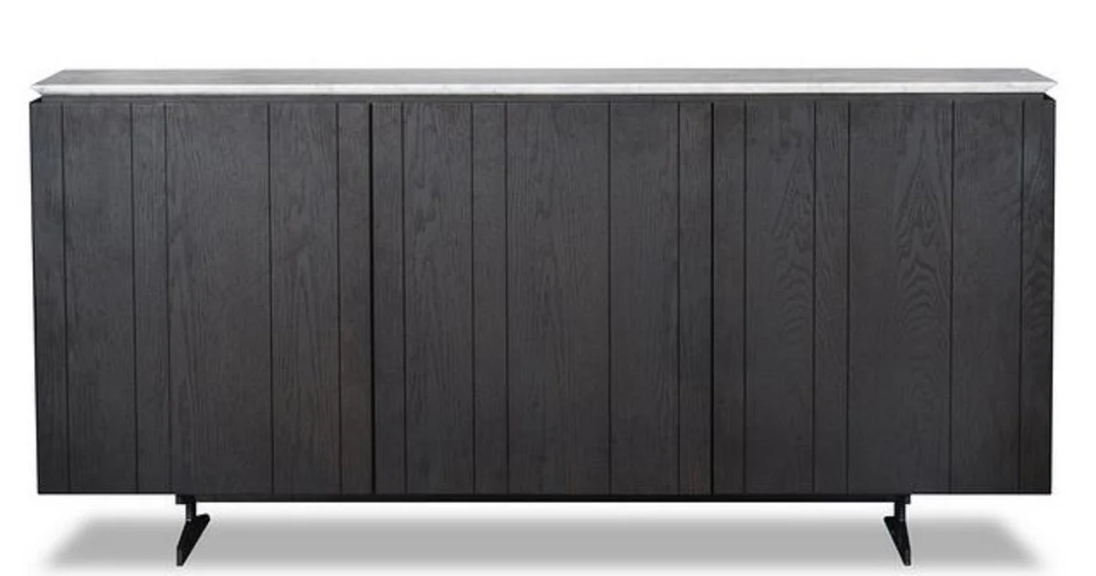 Luxus Sideboard mit 3 Türen und Marmorplatte Schwarz / Grau 179 x 40 x H. 80 cm - Wohnzimmerschrank - Luxus Qualität