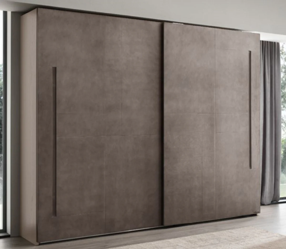 Luxus Schlafzimmerschrank Grau 295 x 68 x H. 250 cm - Massivholz Kleiderschrank mit 2 Schiebetüren - Schlafzimmer Möbel - Luxus Qualität