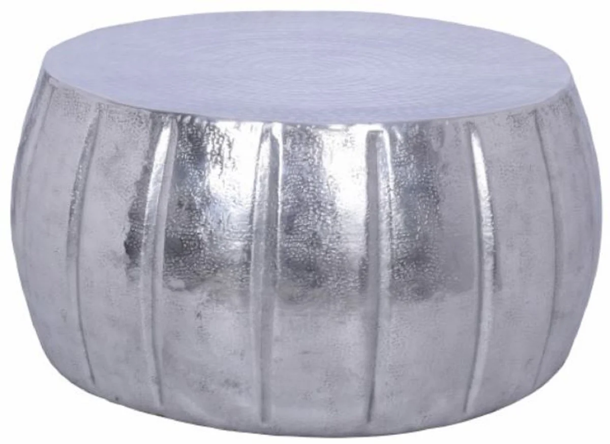 Aluminium Couchtisch Silber Ø 65 x H. 31 cm - Runder Wohnzimmertisch im orientalischen Stil - Wohnzimmer Möbel