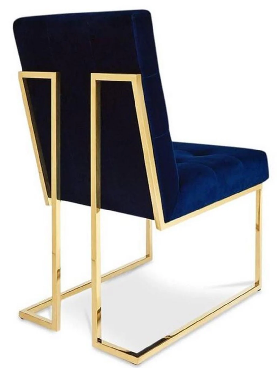 Luxus Chesterfield Samt Esszimmerstuhl Dunkelblau / Gold 48 x 67,5 x H. 90 cm - Esszimmermöbel