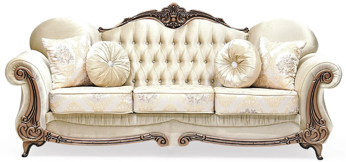 Luxus Barock Sofa Gold / Kupfer - Prunkvolles Wohnzimmer Sofa mit elegantem Muster und Glitzersteinen - Wohnzimmer Möbel im Barockstil - Barock Möbel - Edel & Prunkvoll