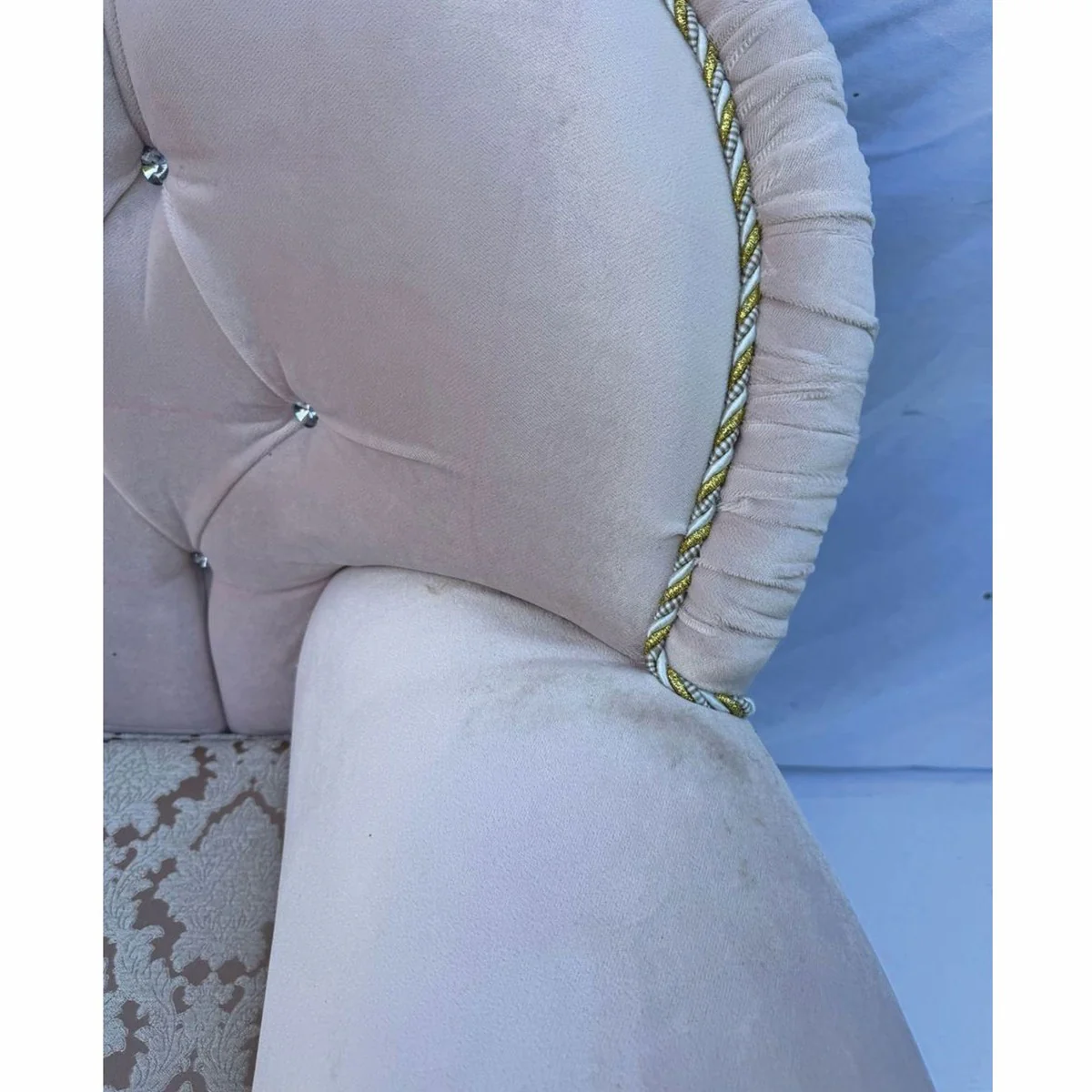 Luxus Barock Sessel mit Glitzersteinen Rosa / Weiß - Barock Möbel