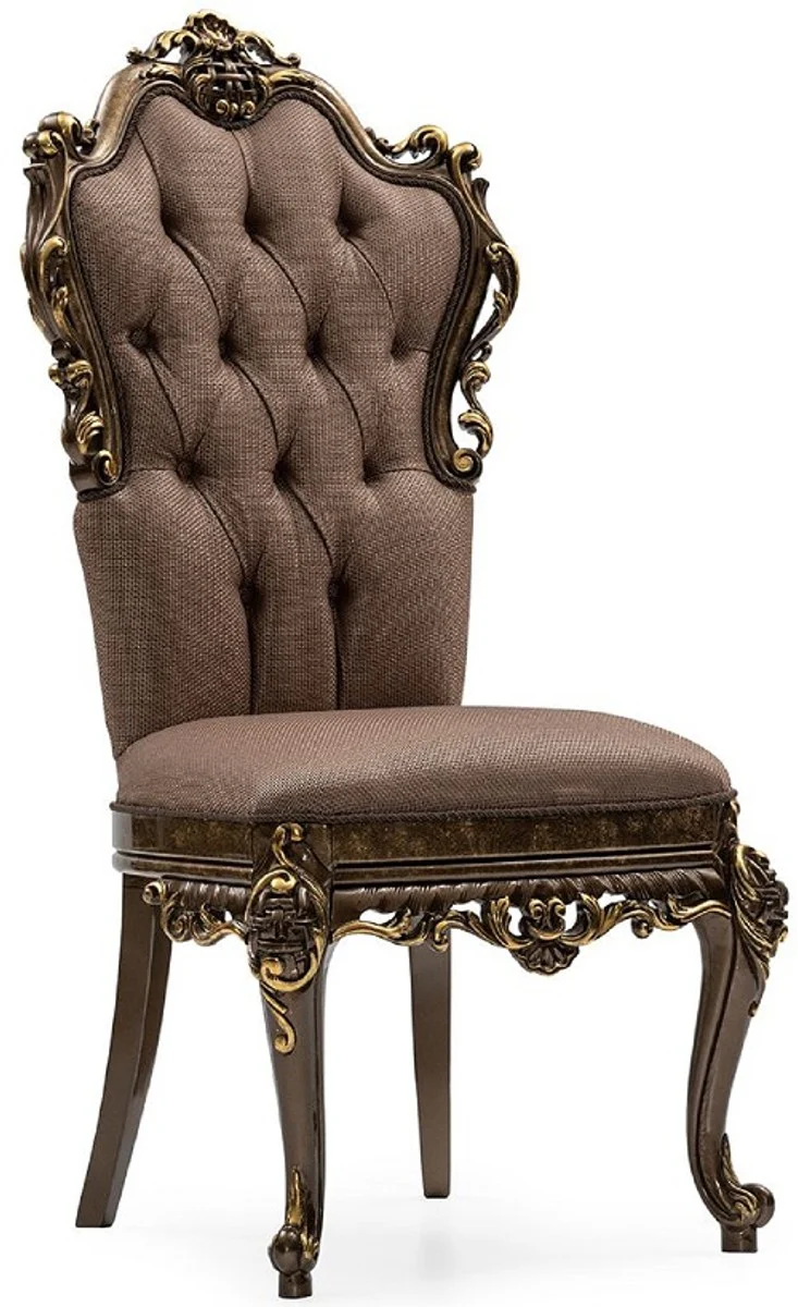 Luxus Barock Esszimmer Stuhl 6er Set Grau / Braun / Gold - Prunkvolle Barockstil Küchen Stühle - Luxus Esszimmer Möbel im Barockstil - Barock Esszimmer Möbel - Barockstil Möbel