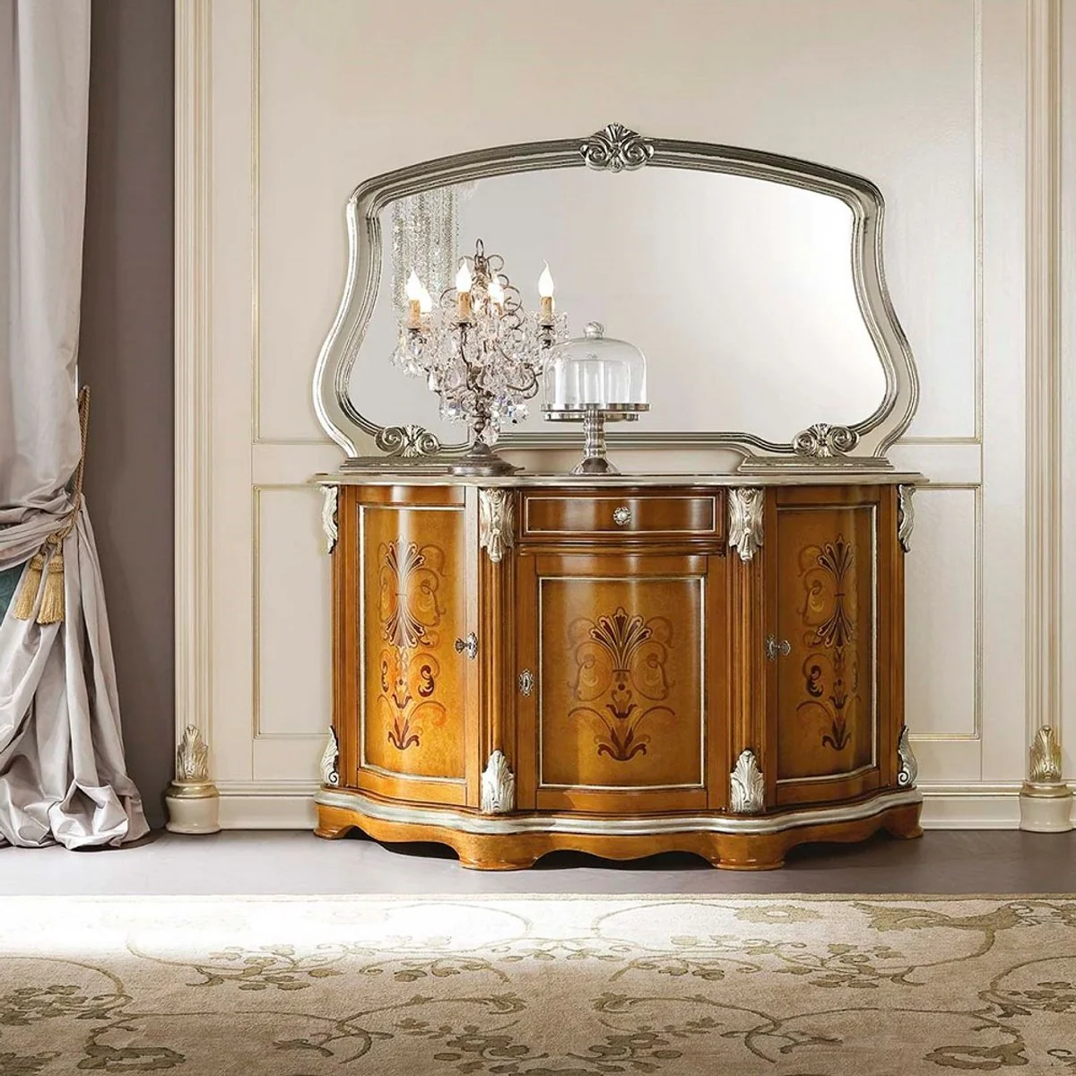 Luxus Barock Spiegel Silber - Italienischer Barockstil Wandspiegel - Luxus Möbel im Barockstil - Barock Möbel - Made in Italy - Luxus Qualität