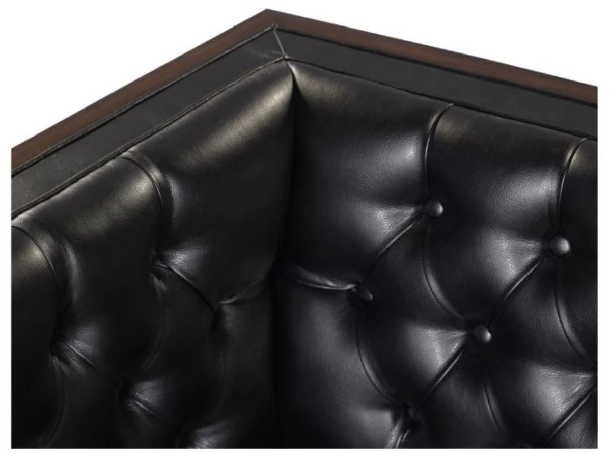 Chesterfield Echtleder 2-Sitzer Sofa Schwarz / Braun 143 x 78 x H. 71 cm - Hotel Möbel