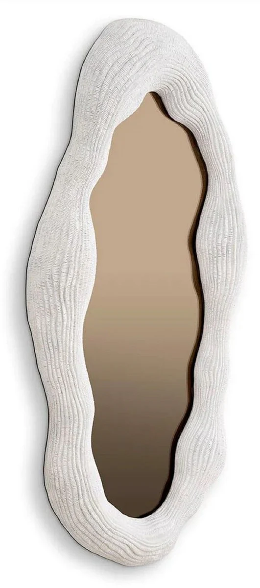 Luxus Spiegel Weiß / Bronze 71 x 6 x H. 123 cm - Ovaler Designer Wandspiegel - Garderoben Spiegel - Schlafzimmer Spiegel - Luxus Qualität