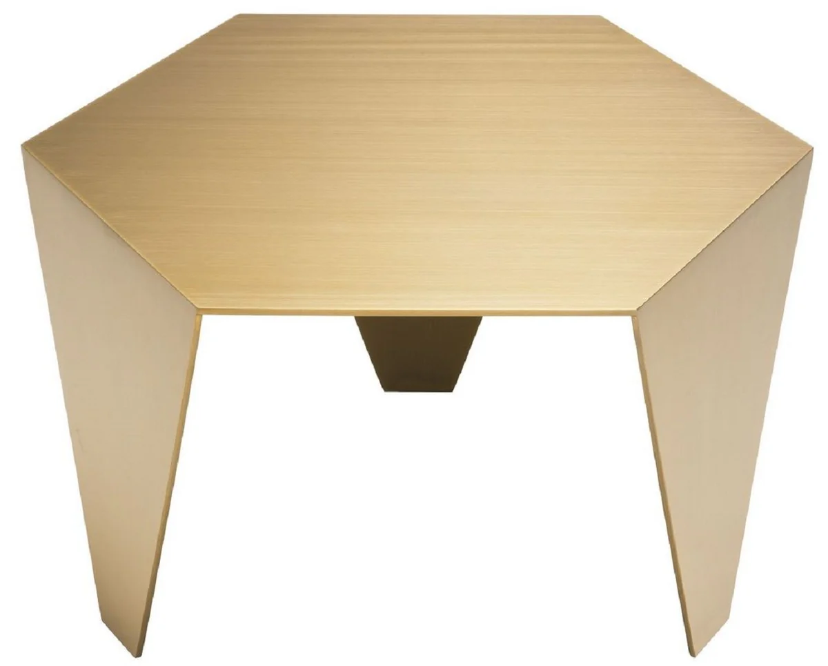 Luxus Beistelltisch Messingfarben 57,5 x 50 x H. 34,5 cm - 6 Eckiger Edelstahl Tisch - Luxus Wohnzimmer Möbel - Luxus Qualität