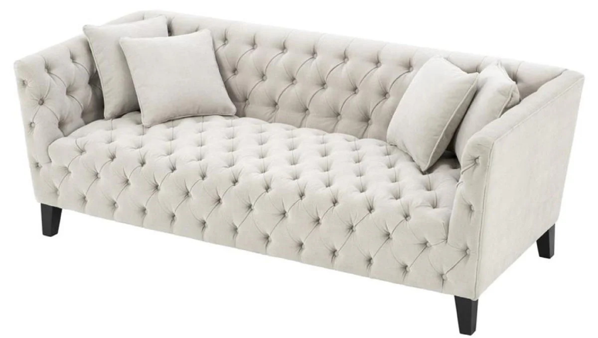 Luxus Chesterfield Wohnzimmer Sofa mit 4 Kissen Sandfarben / Schwarz 217 x 92 x H. 78 cm - Luxus Möbel