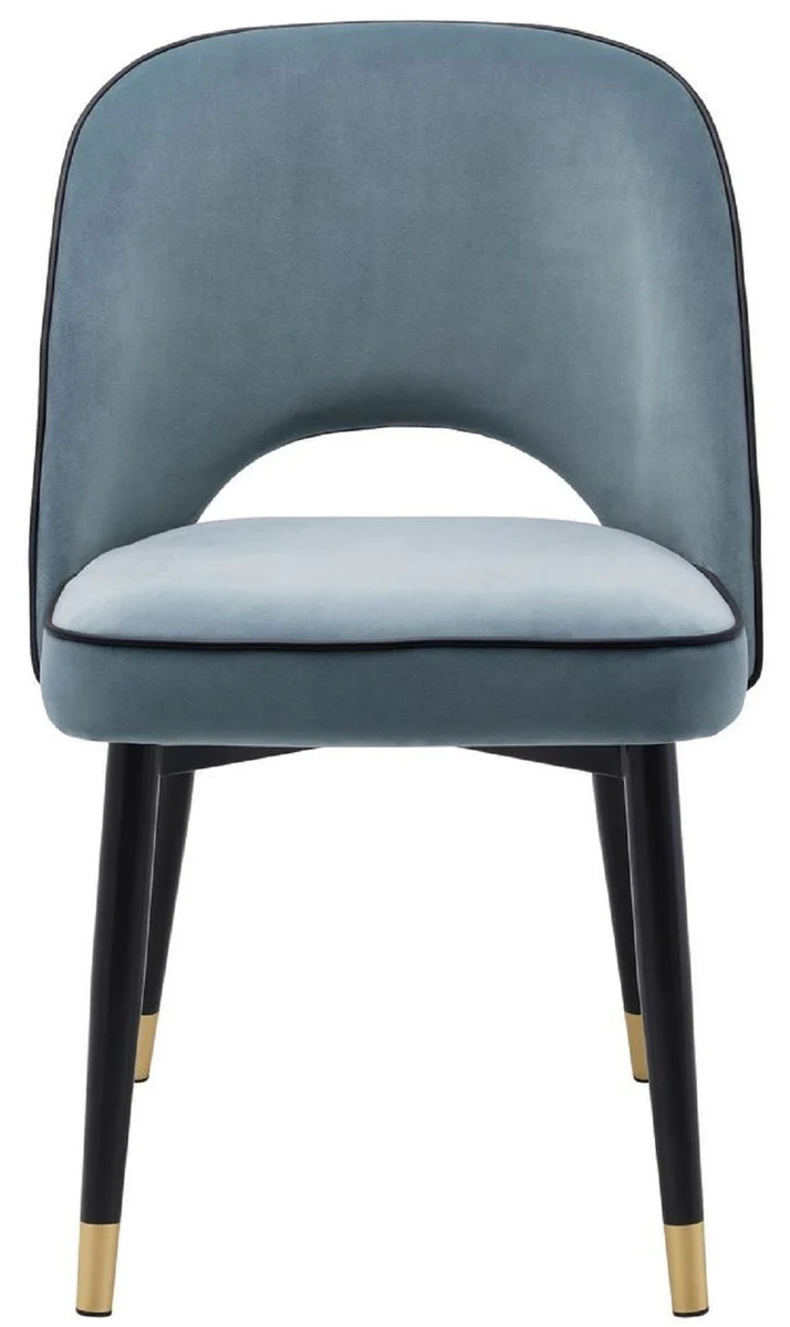 Luxus Esszimmerstuhl Set Blau / Schwarz / Messing 53 x 56 x H. 84 cm - Esszimmerstühle mit edlem Samtstoff - Esszimmer Möbel