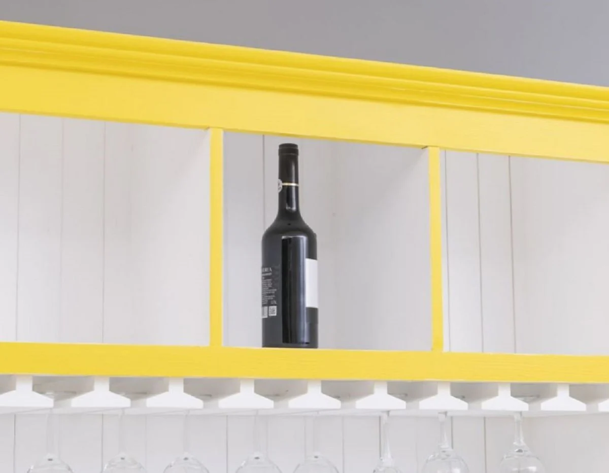 Landhausstil Massivholz Barschrank Gelb / Weiß 151 x 36 x H. 210 cm - Massivholz Weinschrank im Landhausstil - Massivholz Bar Möbel - Landhausstil Bar Möbel