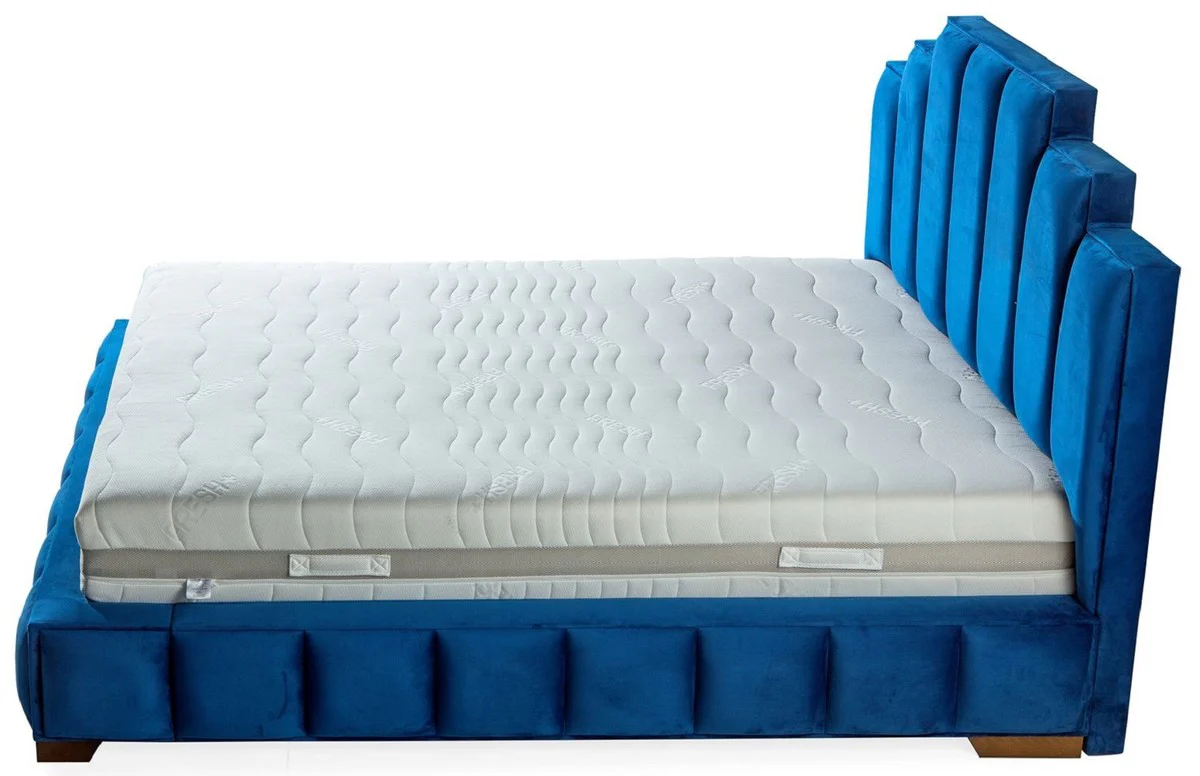 Luxus Doppelbett Blau / Braun - Verschiedene Größen - Modernes Bett mit Matratze - Schlafzimmer Möbel