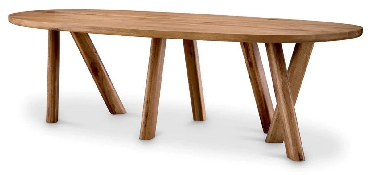 Luxus Esstisch Braun 259 x 109 x H. 76,5 cm - Ovaler Küchentisch mit massiver Eichenholz Tischplatte - Esszimmer Möbel - Küchen Möbel - Luxus Möbel - Luxus Einrichtung