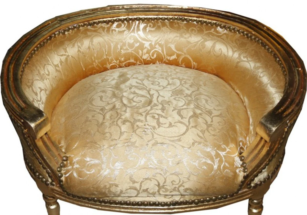 Barock Hunde & Katzen Sofa Gold Muster / Gold - Hundesessel Sitz Hundebett Katzenbett Hund Katze Möbel