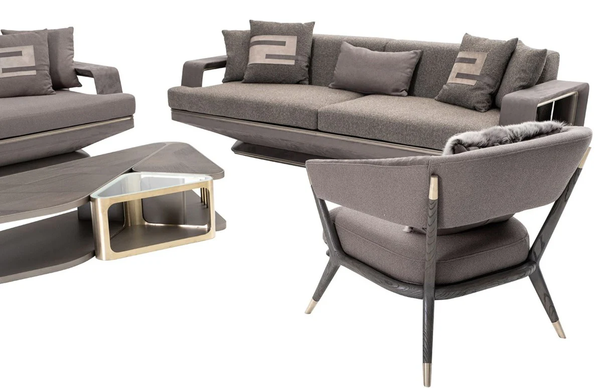 Luxus Sofa Grau / Silber 270 x 94 x H. 76 cm - Wohnzimmer Sofa - Hotel Sofa - Wohnzimmer Möbel - Wohnzimmer Einrichtung - Hotel Möbel - Luxus Möbel - Luxus Einrichtung