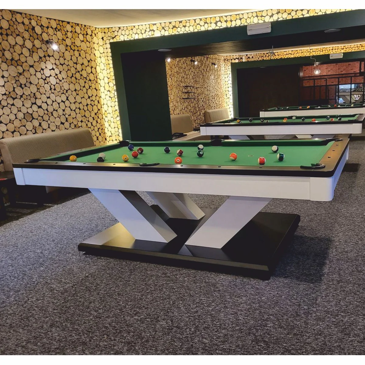Luxus Pool Billardtisch / Esstisch 8ft Weiß / Schwarz / Grün