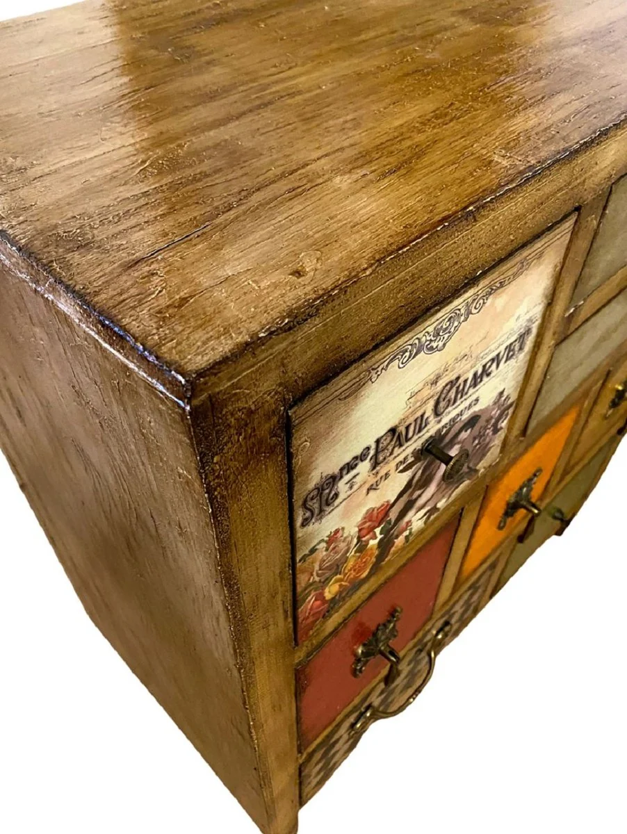 Luxus Landhausstil Kommode Braun / Mehrfarbig - Handgefertigter Massivholz Schrank mit 8 Schubladen - Landhausstil Möbel