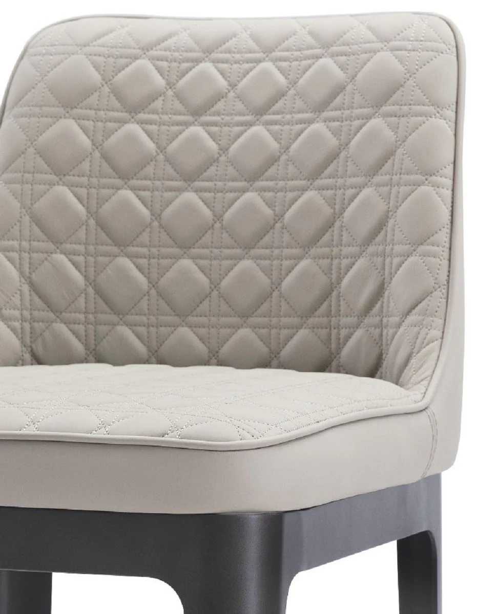 Luxus Barstuhl Beige / Matt Grau 40 x 50 x H. 100 cm - Echtleder Barhocker mit pulverbeschichtetem Edelstahl Gestell - Luxus Bar Möbel