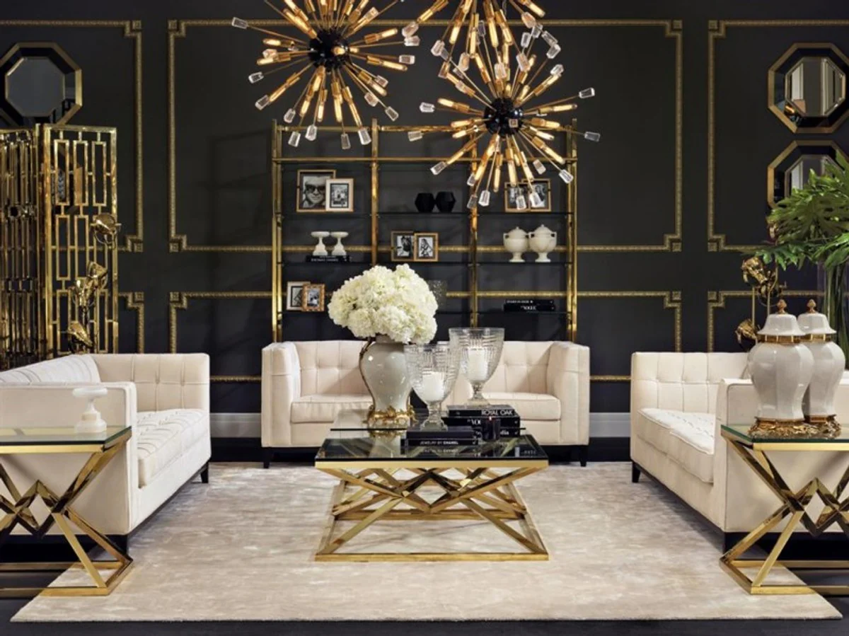 Luxus Beistelltisch Edelstahl Gold Finish 65 x 50 x H 60 cm - Tisch Möbel