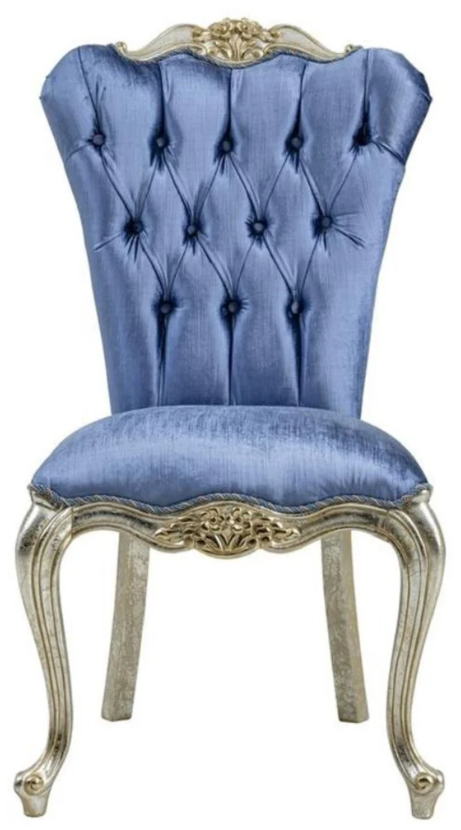 Luxus Barock Esszimmerstuhl Set Blau / Silber / Gold - Handgefertigtes Küchen Stühle 6er Set - Barock Esszimmer Möbel - Edel & Prunkvoll