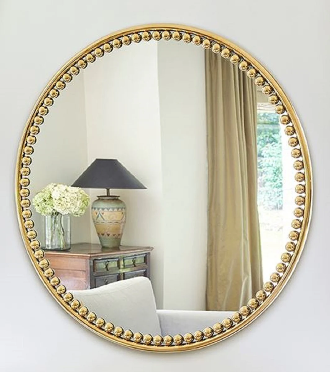 Luxus Wandspiegel Gold Ø 107 cm - Runder Wohnzimmer Spiegel mit Metallrahmen - Schlafzimmer Spiegel - Badezimmer Spiegel - Garderoben Spiegel - Luxus Kollektion