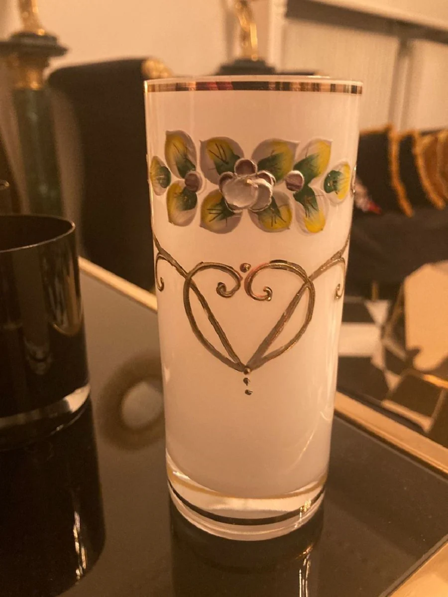 Luxus Jugendstil Wasserglas 6er Set Weiß / Mehrfarbig / Gold - Handgefertigte und handgravierte Wassergläser mit 24 Karat Vergoldung - Hotel & Restaurant Accessoires