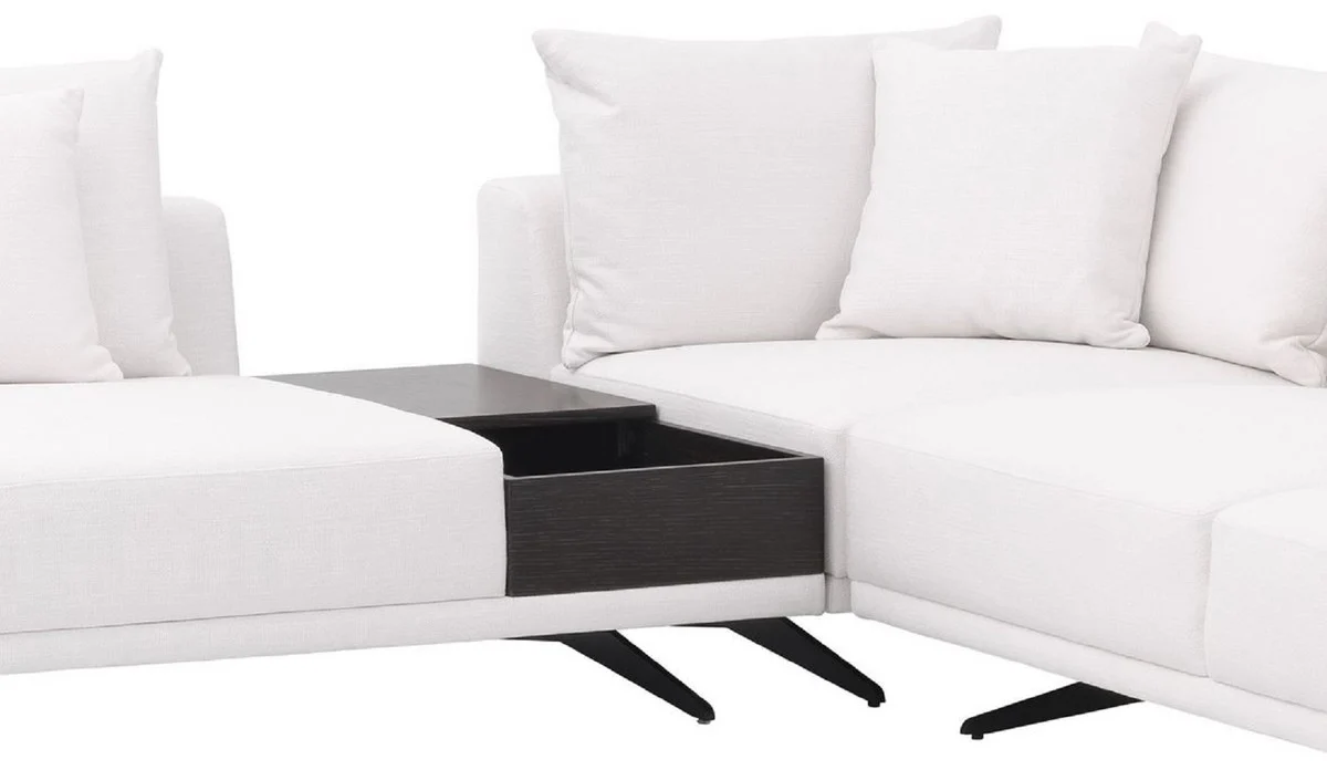 Luxus Ecksofa Weiß / Bronzefarben 340 x 292 x H. 64 cm - Edles Wohnzimmer Sofa mit Kissen - Luxus Möbel - Luxus Qualität