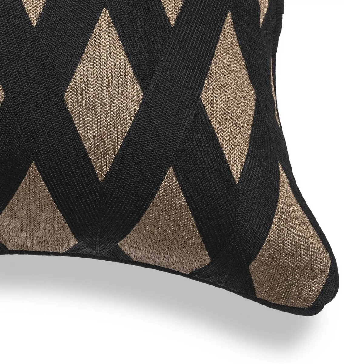 Luxus Deko Kissen Schwarz / Gold 60 x 40 cm - Rechteckiges Zierkissen mit elegantem Rautenmuster - Luxus Qualität - Hotel Kollektion