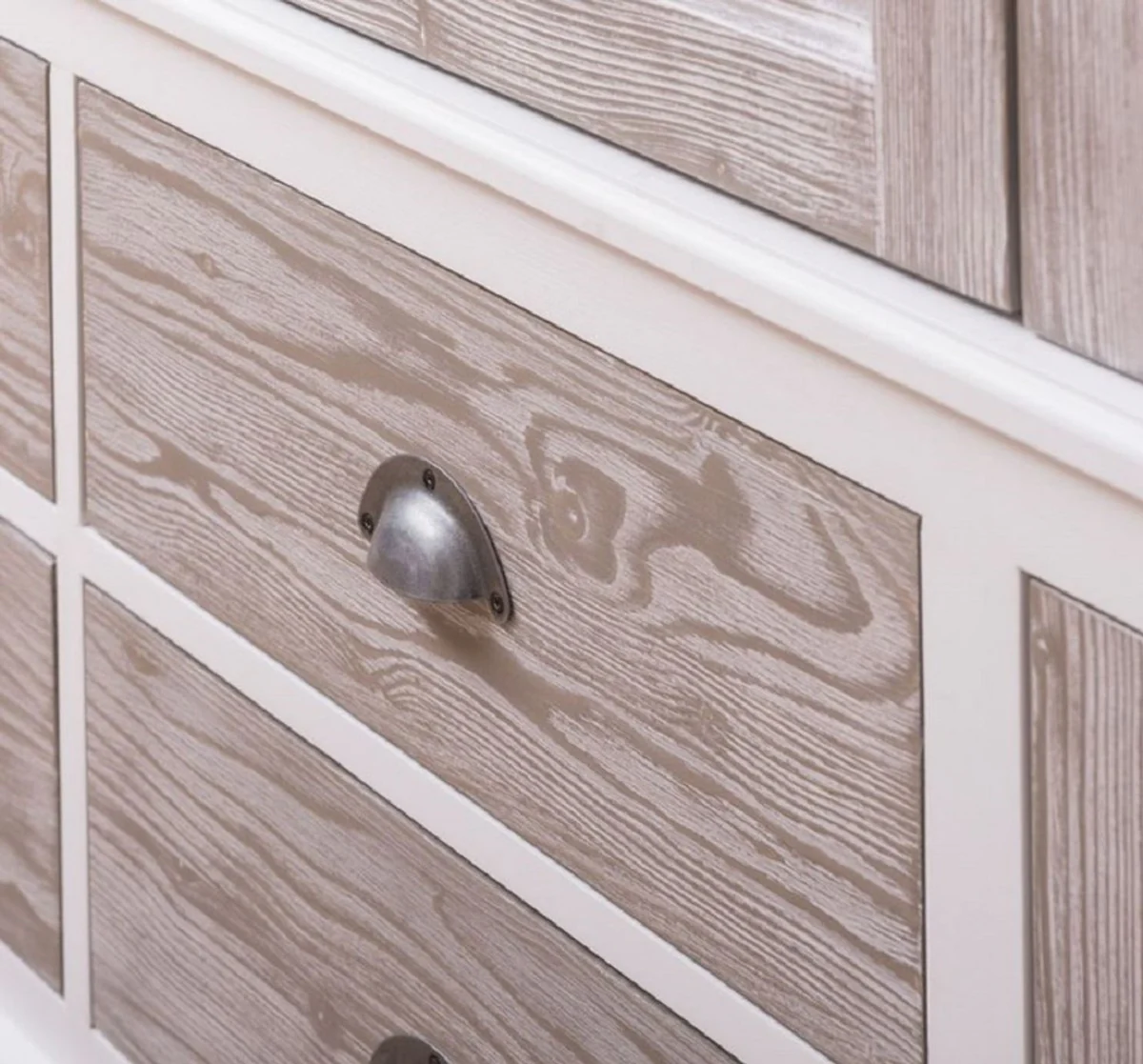 Landhausstil Schlafzimmerschrank Weiß / Naturfarben 232 x 59 x H. 197 cm - Massivholz Kleiderschrank mit 6 Türen und 4 Schubladen - Massivholz Schlafzimmer Möbel im Landhausstil