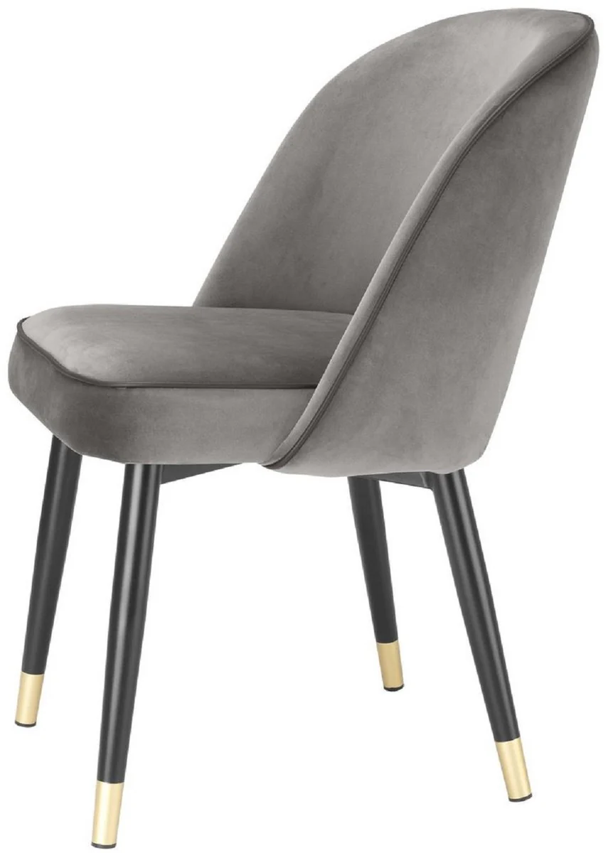 Luxus Esszimmerstuhl Set Grau / Schwarz / Messing 53 x 56 x H. 84 cm - Esszimmerstühle mit edlem Samtstoff - Esszimmer Möbel