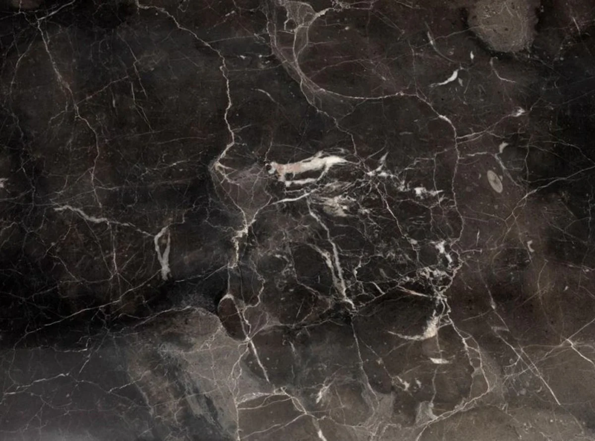 Luxus Art Deco Designer Beistelltisch Nickel mit brauner Marmorplatte - Hotel Tisch Möbel