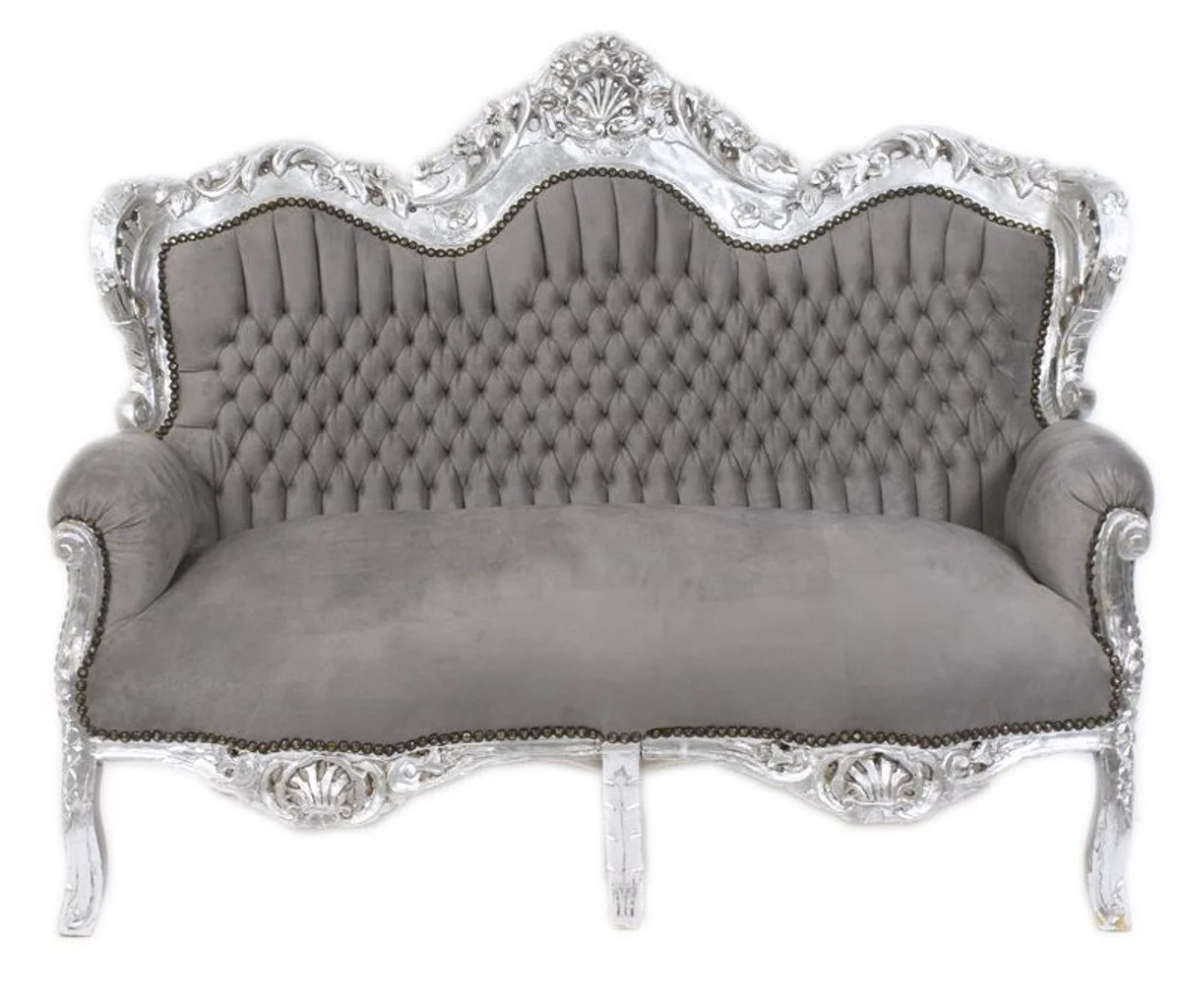 Barock 2er Sofa Master Grau / Silber - Möbel